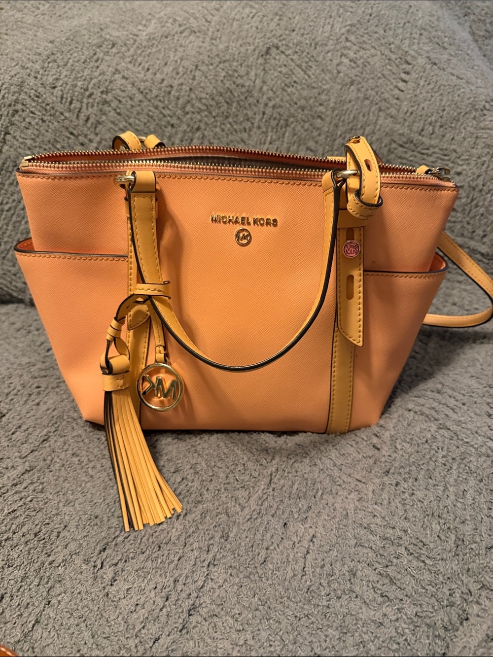 Michael Kors Peachy Orange Saffiano Tote with Tassel Charm
